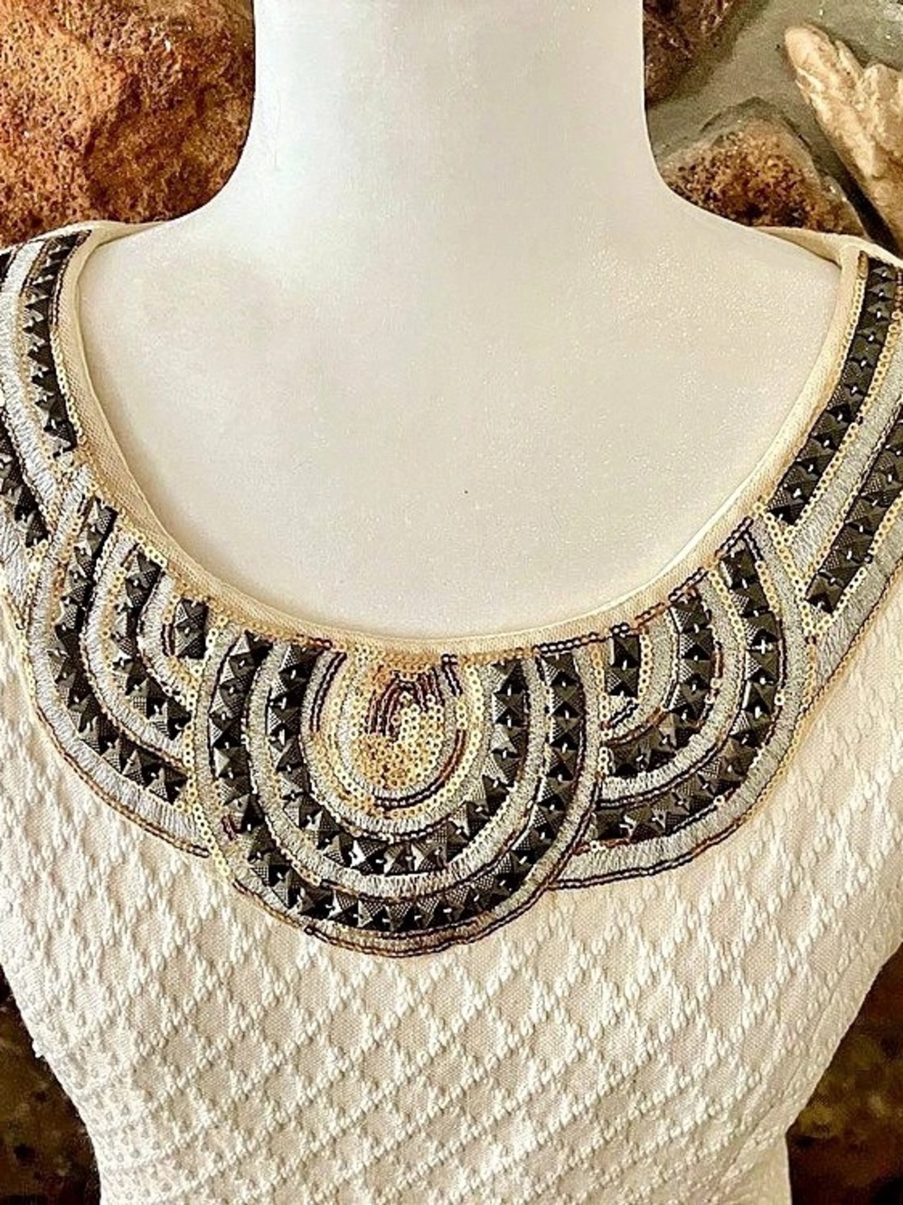 Francesca's Collections Embellished Neck Mini Dress in White Size Large